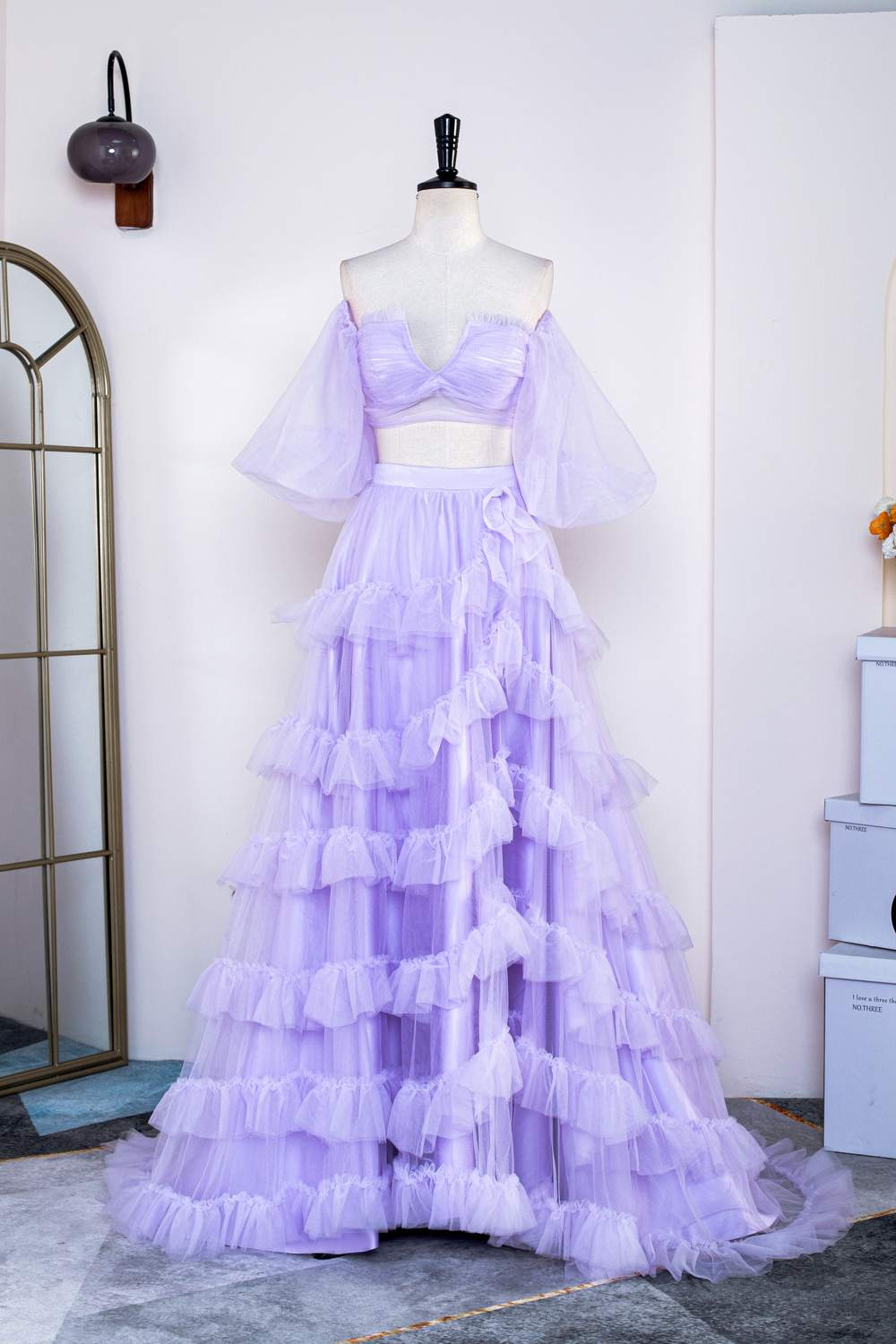 light purple two piece prom dress Light Purple Prom Dress,Two Piece Prom Dress,Princess Prom Gown,PD00313, US16W / Dark Navy