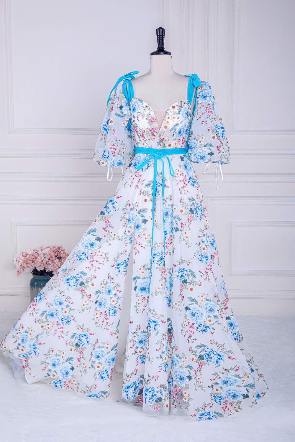 princess polly baby blue dress A Line Navy Blue Flower Appliqued Prom Dresses Bow Beaded Quinceanera Ball Gowns ARD1002