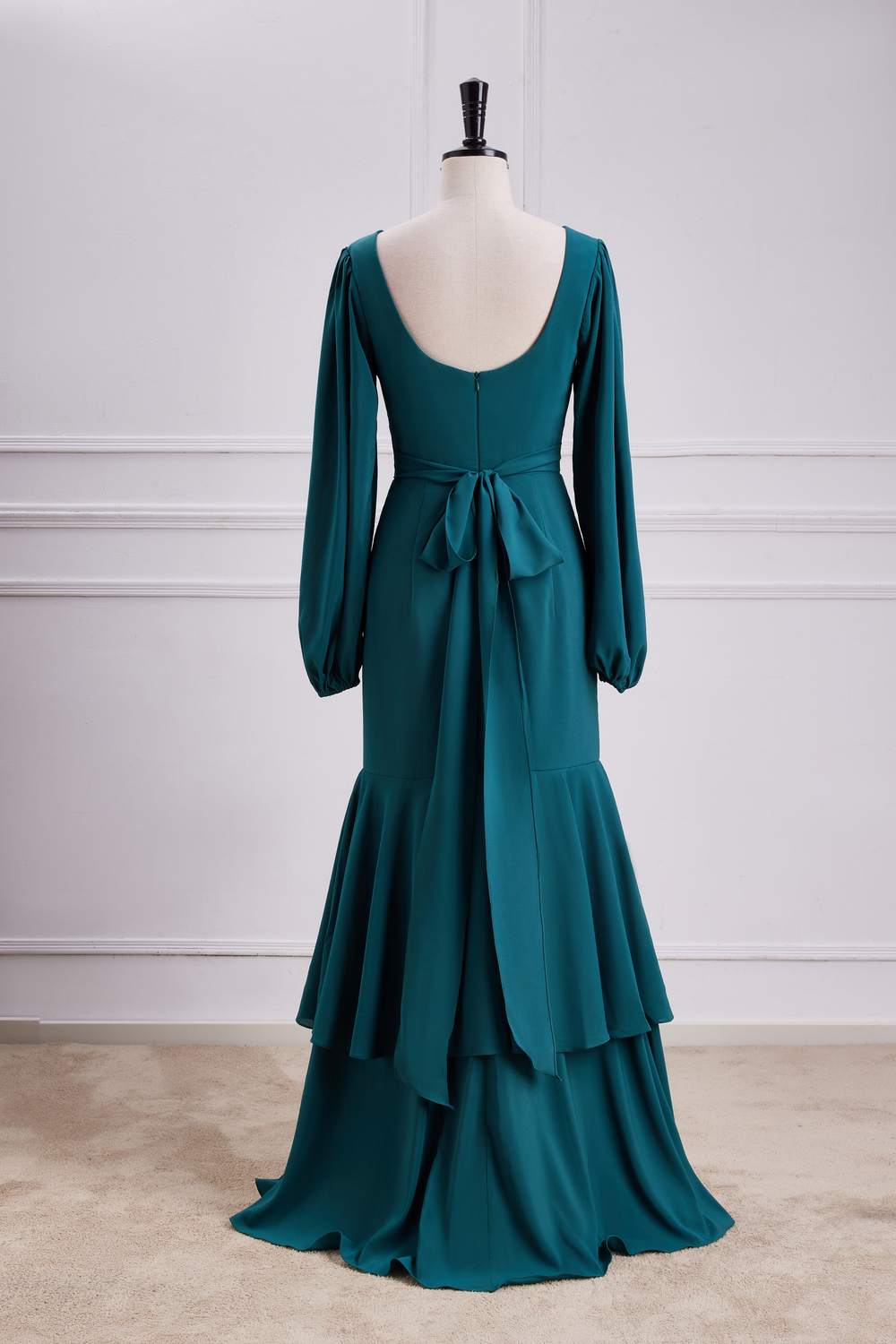 Teal Long Sleeves V Neck Mermaid Layers Long Bridesmaid Dress with Sli –  Dreamdressy