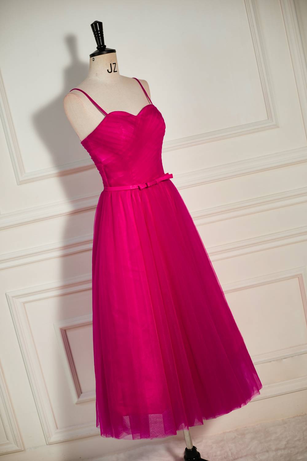 Fuchsia Straps A-line Tulle Tea-Length Prom Dress – Dreamdressy