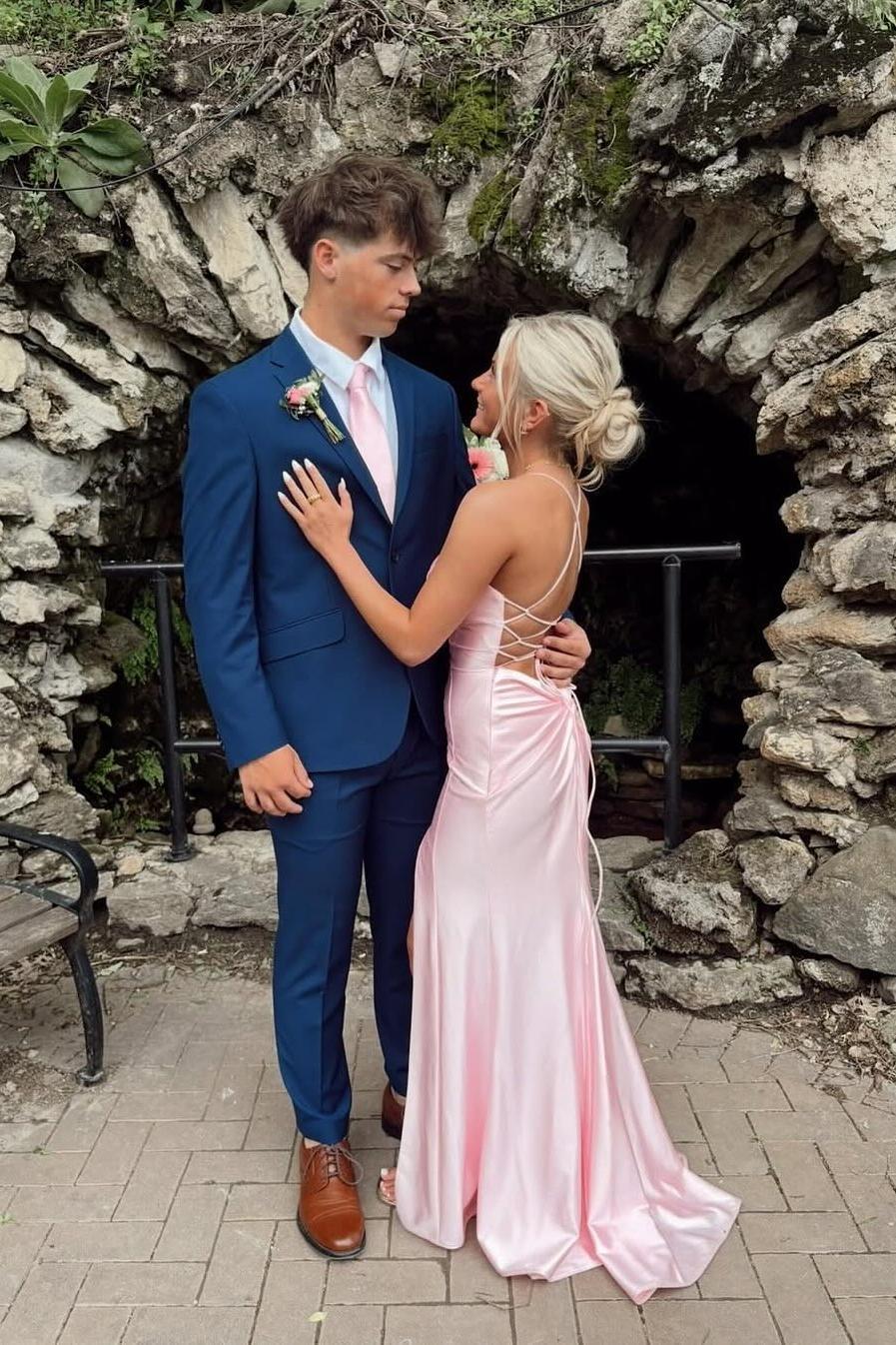 Straps Pink Satin V Neck Mermaid Long Formal Dress Dreamdressy Straps Pink Satin V Neck Mermaid Long Formal Dress Dreamdressy