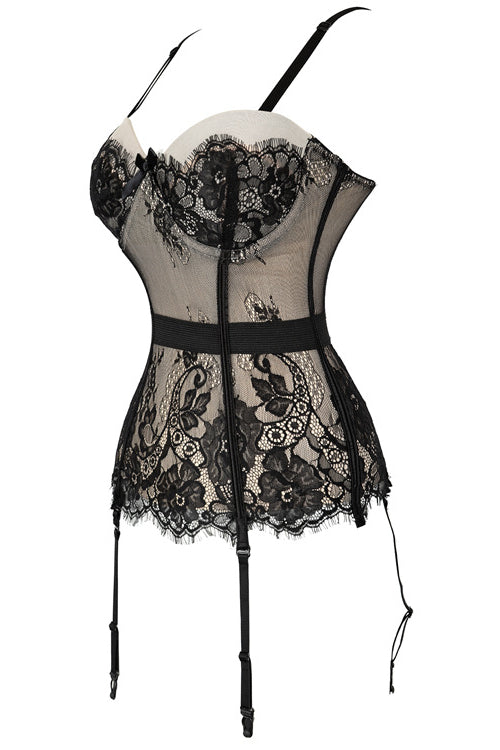 Black Eyelash Lace Straps Bustier Corset Top Dreamdressy Black Eyelash Lace Straps Bustier Corset Top Dreamdressy