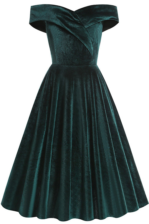 Red Off-Shoulder Velvet A-line Vintage Dress Dreamdressy Red Off-Shoulder Velvet A-line Vintage Dress Dreamdressy