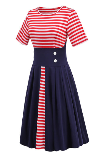 Red Stripe Top A-line Short Sleeves Vintage Dress – Dreamdressy Red Stripe Top A-line Short Sleeves Vintage Dress – Dreamdressy