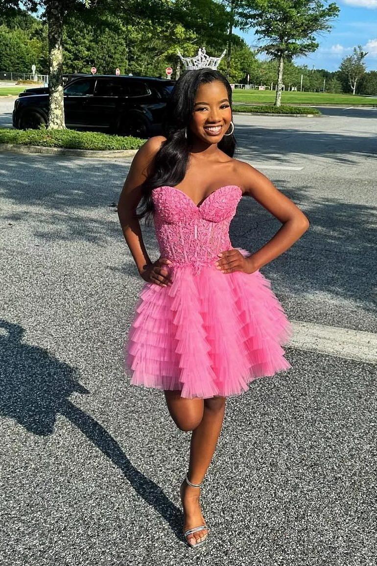 Sweetheart Periwinkle A-line Tiered Ruffle Short Homecoming Dress Dreamdressy Sweetheart Periwinkle A-line Tiered Ruffle Short Homecoming Dress Dreamdressy