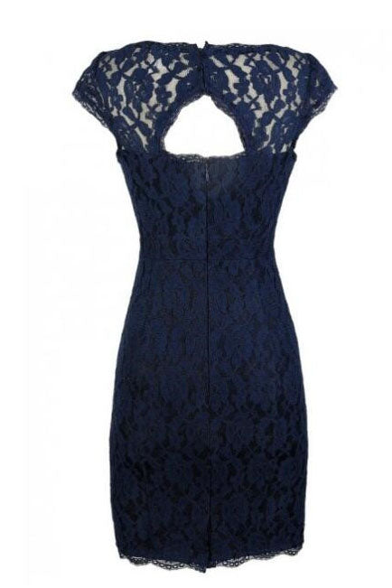 Classic Navy Blue Lace Short Mother of the Bride Dress – Dreamdressy