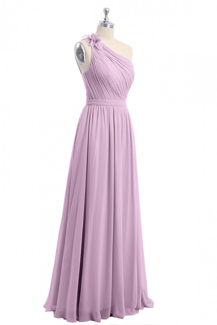 Dusty Purple One-Shoulder Backless A-Line Long Bridesmaid Dress   Dreamdressy