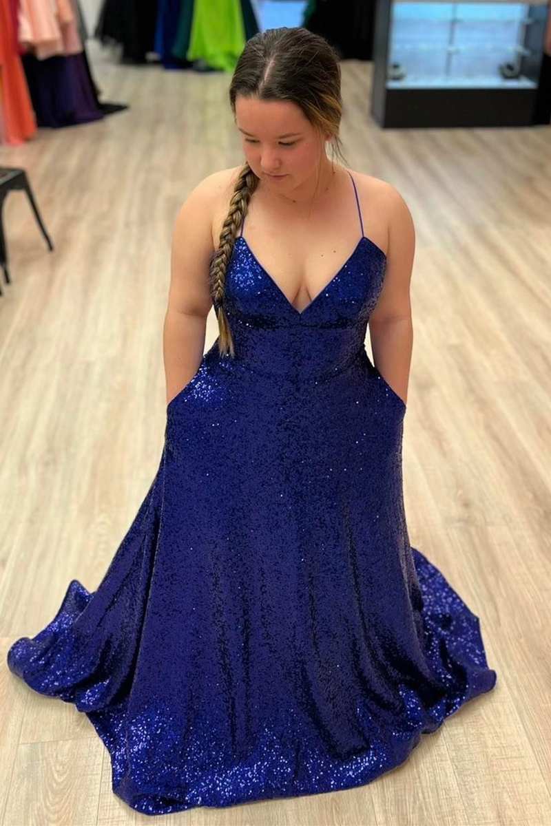 indigo prom dress Indigo Sequin V-Neck Lace-Up A-Line Prom Dress