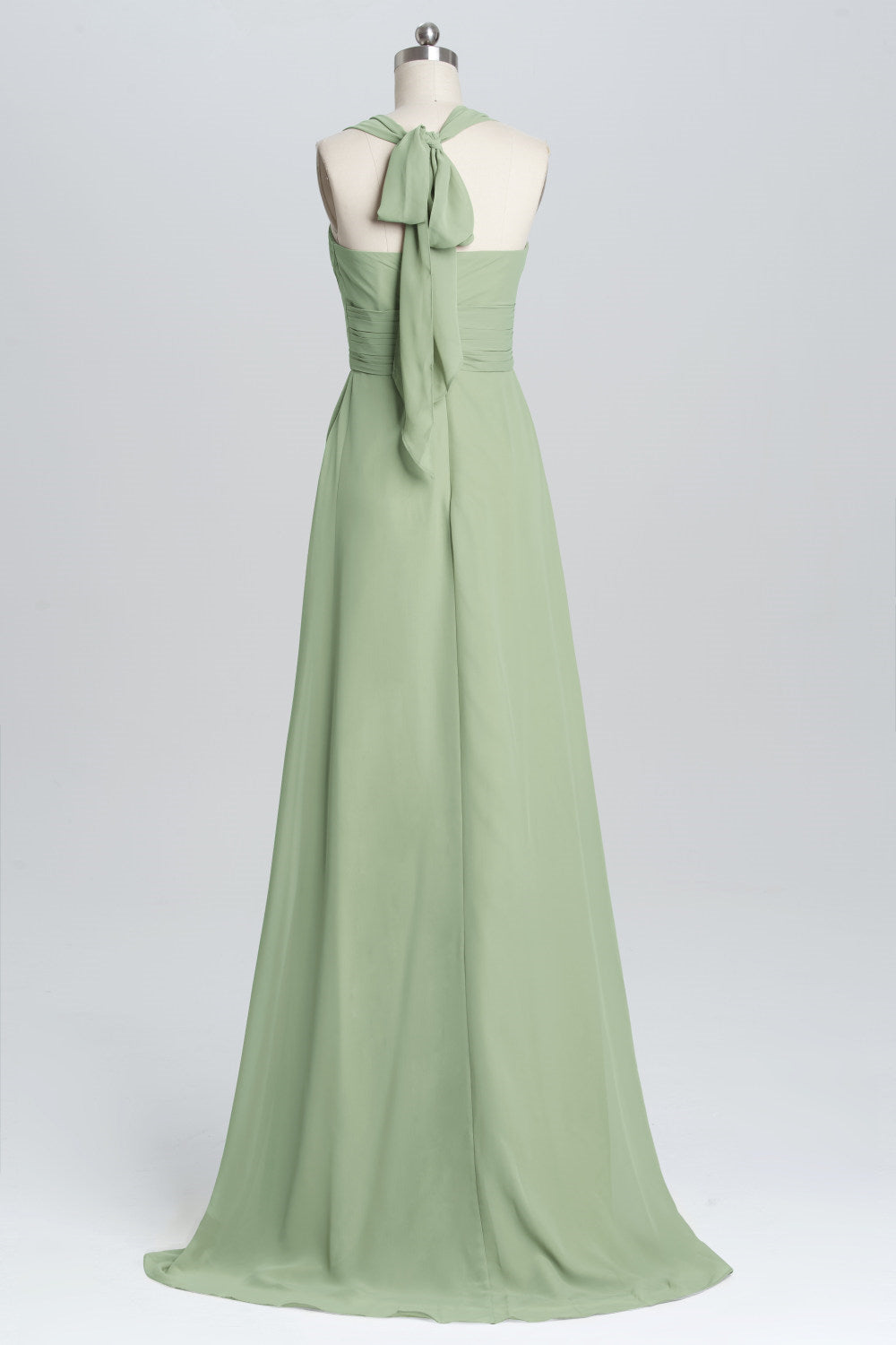 Halter Sage Pleated Ruffles Long Bridesmaid Dress  Dreamdressy