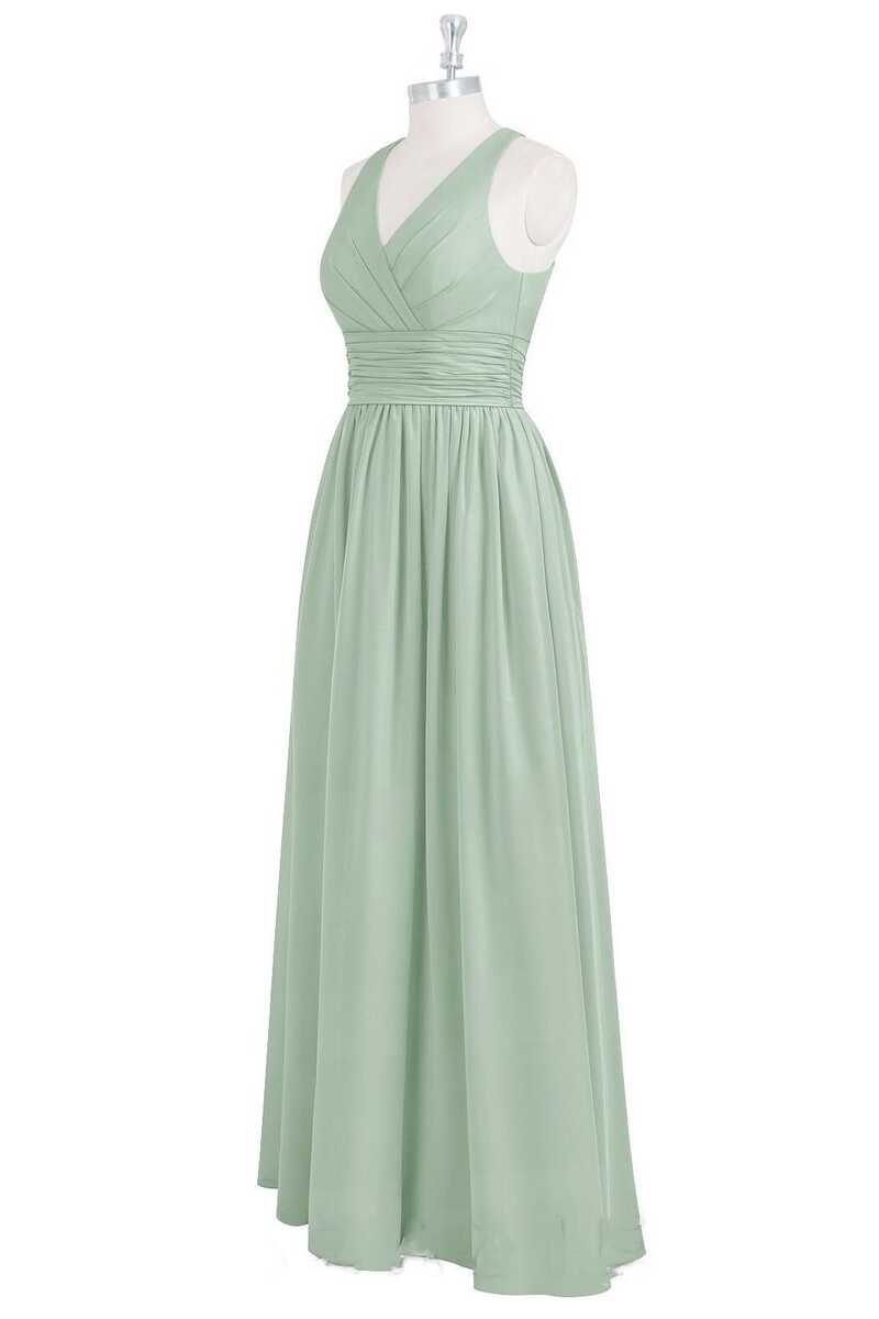 light green bridesmaid dresses uk Chiffon Pleated V-Neck Maxi Bridesmaid Dress with Flutter Sleeve