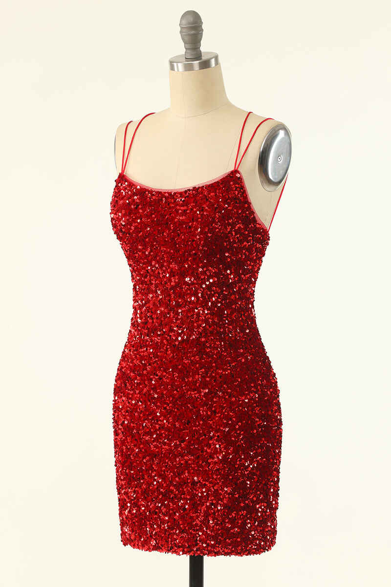 red sparkly dress bodycon Open Back Sequin Velvet Bodycon Dress | SHEIN USA