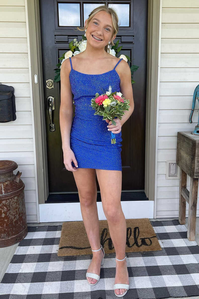 Royal Blue Beaded Straps Short Homecoming Dress Dreamdressy Royal Blue Beaded Straps Short Homecoming Dress Dreamdressy