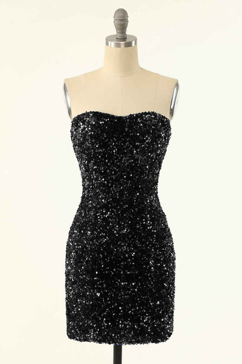 Royal Blue Sequin Strapless Mini Homecoming Dress – Dreamdressy