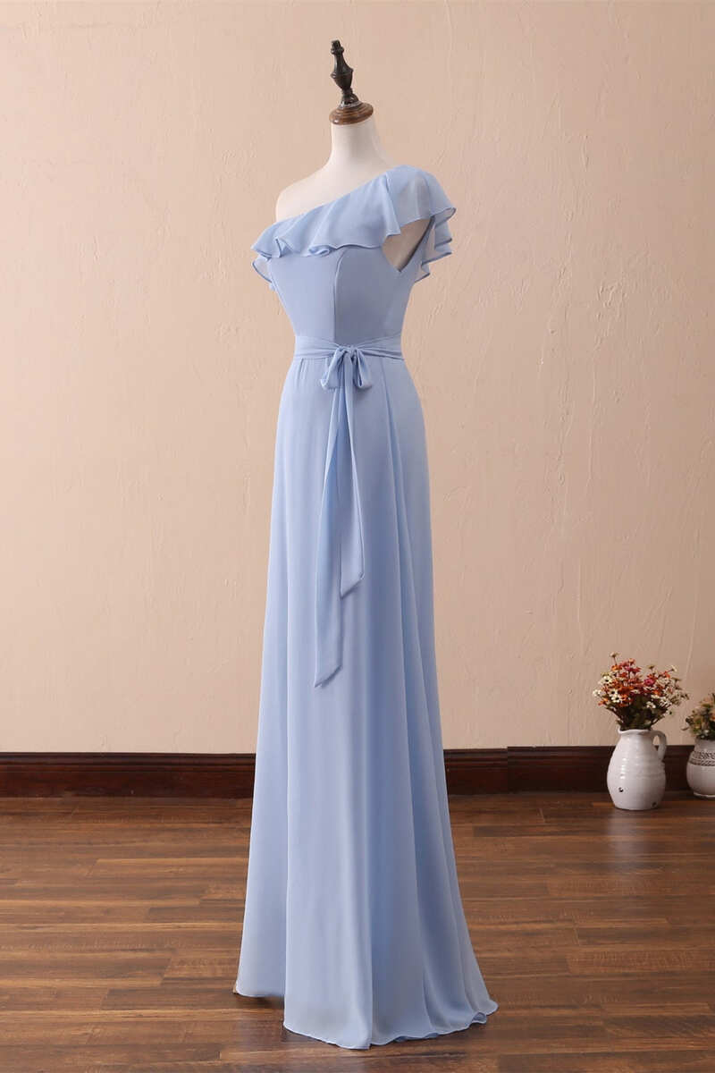 Periwinkle One-Shoulder Ruffled A-Line Long Bridesmaid Dress – Dreamdressy Periwinkle One-Shoulder Ruffled A-Line Long Bridesmaid Dress – Dreamdressy