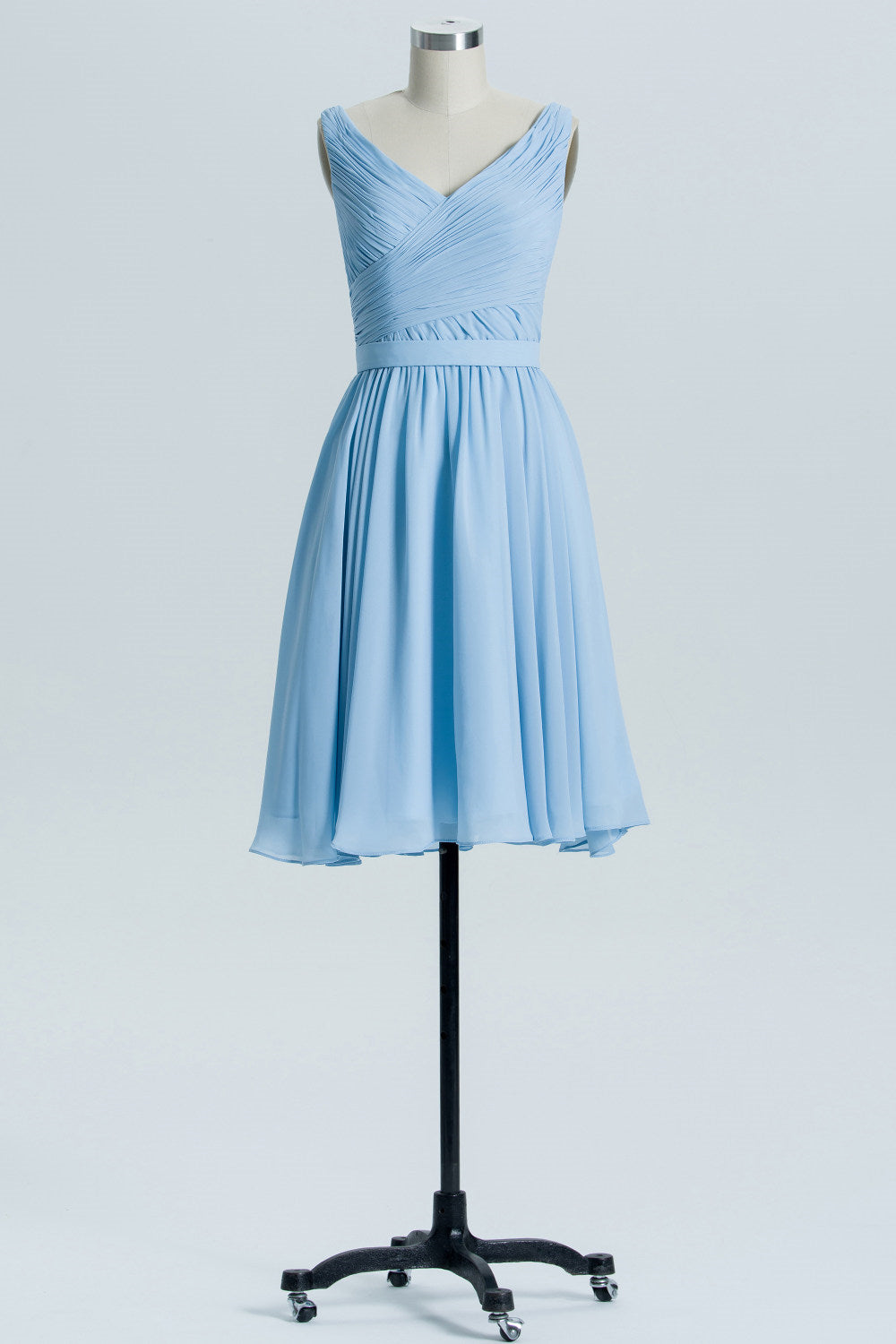 Blue Chiffon A-line Pleated Short Bridesmaid Dress – Dreamdressy