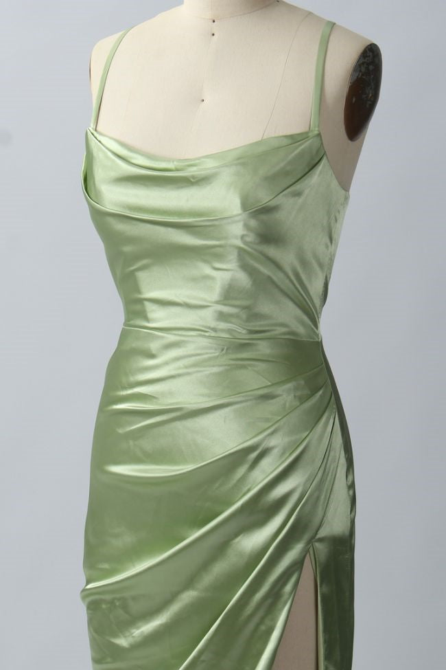 Elegant Sage Green Mermaid Cowl Neck Long Bridesmaid Dress  Dreamdressy