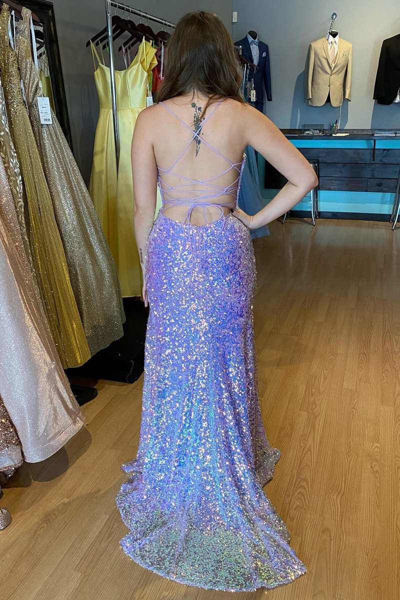Purple Iridescent Sequin Lace-Up Back Mermaid Long Prom Dress – Dreamdressy