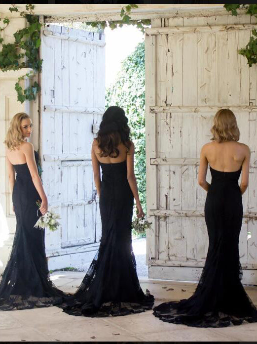 Elegant Strapless Black Mermaid Long Bridesmaid Dress – Dreamdressy