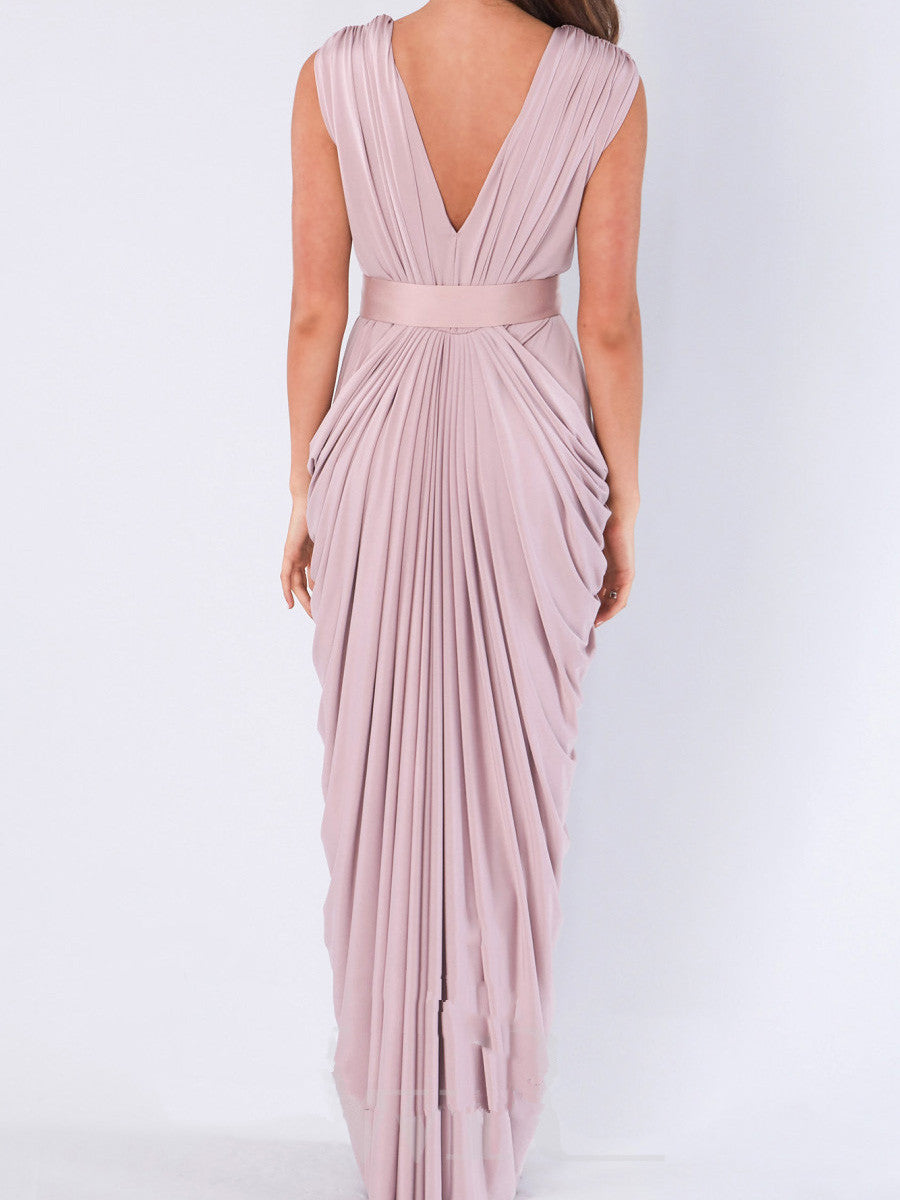 blush pink chiffon bridesmaid dresses Sweet Pleated One Shoulder Chiffon Bridesmaid Dress