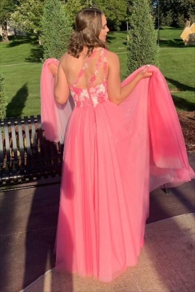 One Shoulder Hot Pink Tulle Prom Dress with Appliques – Dreamdressy
