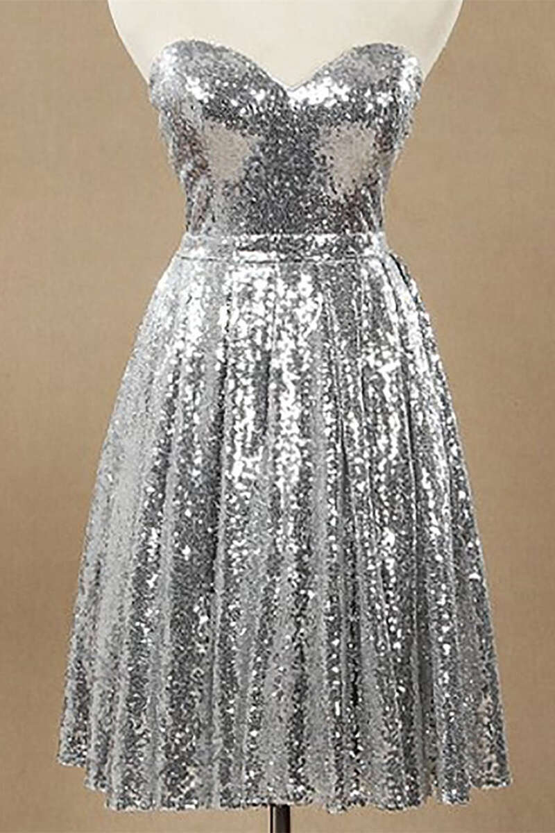 Silver Sequin Sweetheart A-Line Knee Length Bridesmaid Dress – Dreamdressy