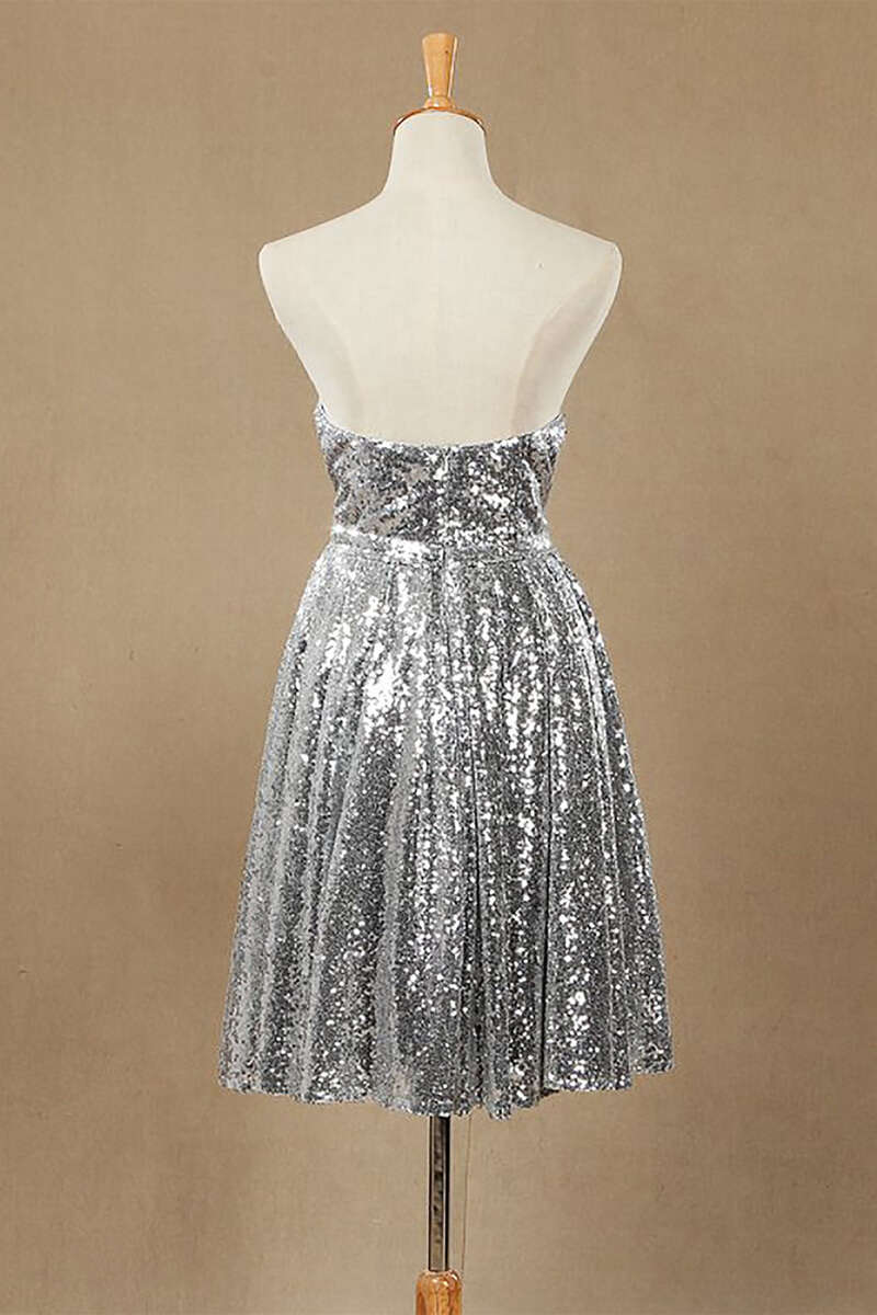 Silver Sequin Sweetheart A-Line Knee Length Bridesmaid Dress – Dreamdressy