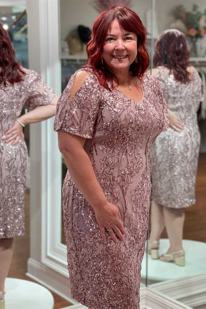Pink Mother Of The Bride Plus Size Dresses Near Me Dusty Pink Sequined V-Neck Cutout Pink Mother Of The Bride Plus Size Dresses Near Me Dusty Pink Sequined V-Neck Cutout