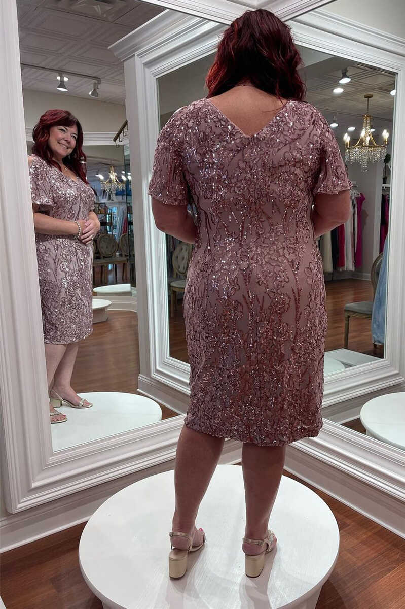 Dusty Pink Sequined V-Neck Cutout Mother of the Bride Dress Dreamdressy Dusty Pink Sequined V-Neck Cutout Mother of the Bride Dress Dreamdressy