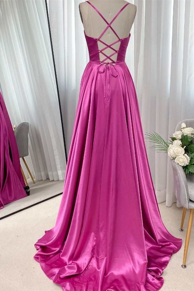 Barbie Pink Cowl Neck Lace-Up A-Line Prom Dress Dreamdressy Barbie Pink Cowl Neck Lace-Up A-Line Prom Dress Dreamdressy