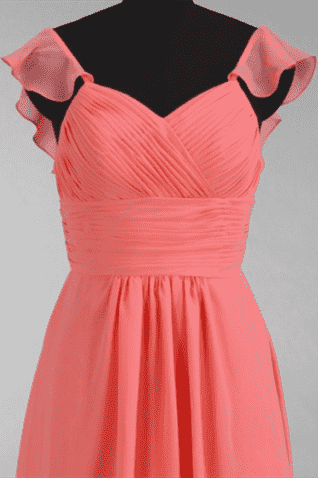 coral pink bridesmaid dresses Coral Pink Chiffon Ruffled Straps A-Line Short Bridesmaid Dress –  Dreamdressy