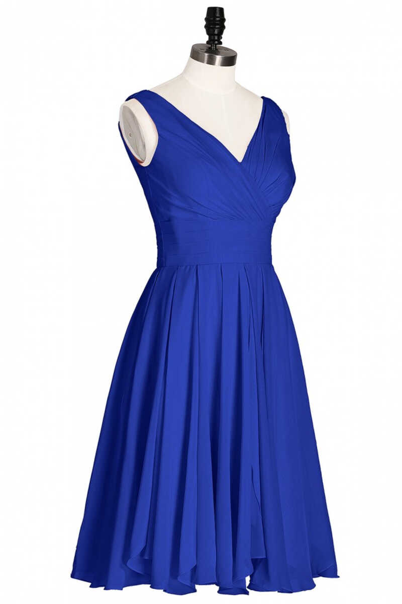 royal blue chiffon dress short Royal Blue Chiffon V-Neck Backless A-Line Short Bridesmaid Dress
