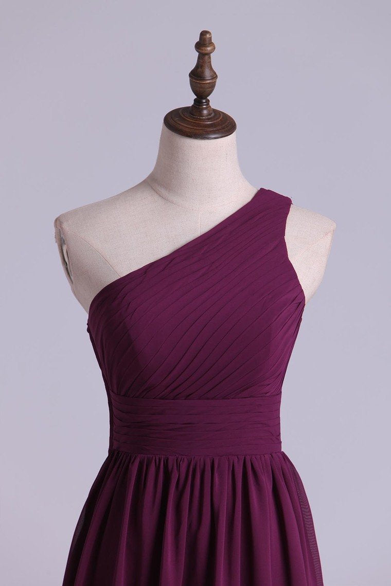 Magenta Chiffon One-Shoulder A-Line Long Bridesmaid Dress – Dreamdressy