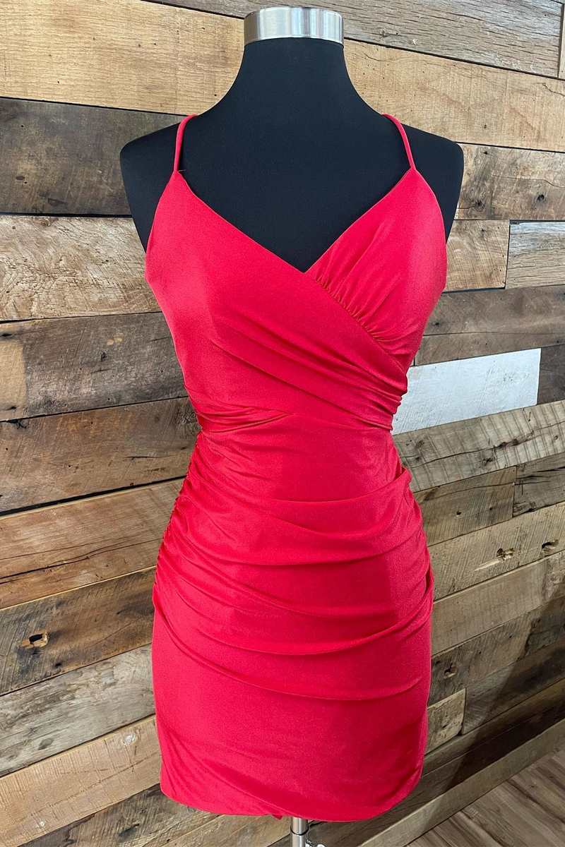 red slinky wrap strappy bodycon dress Velvi - Sutton Slip Dress - Red - Final Sale