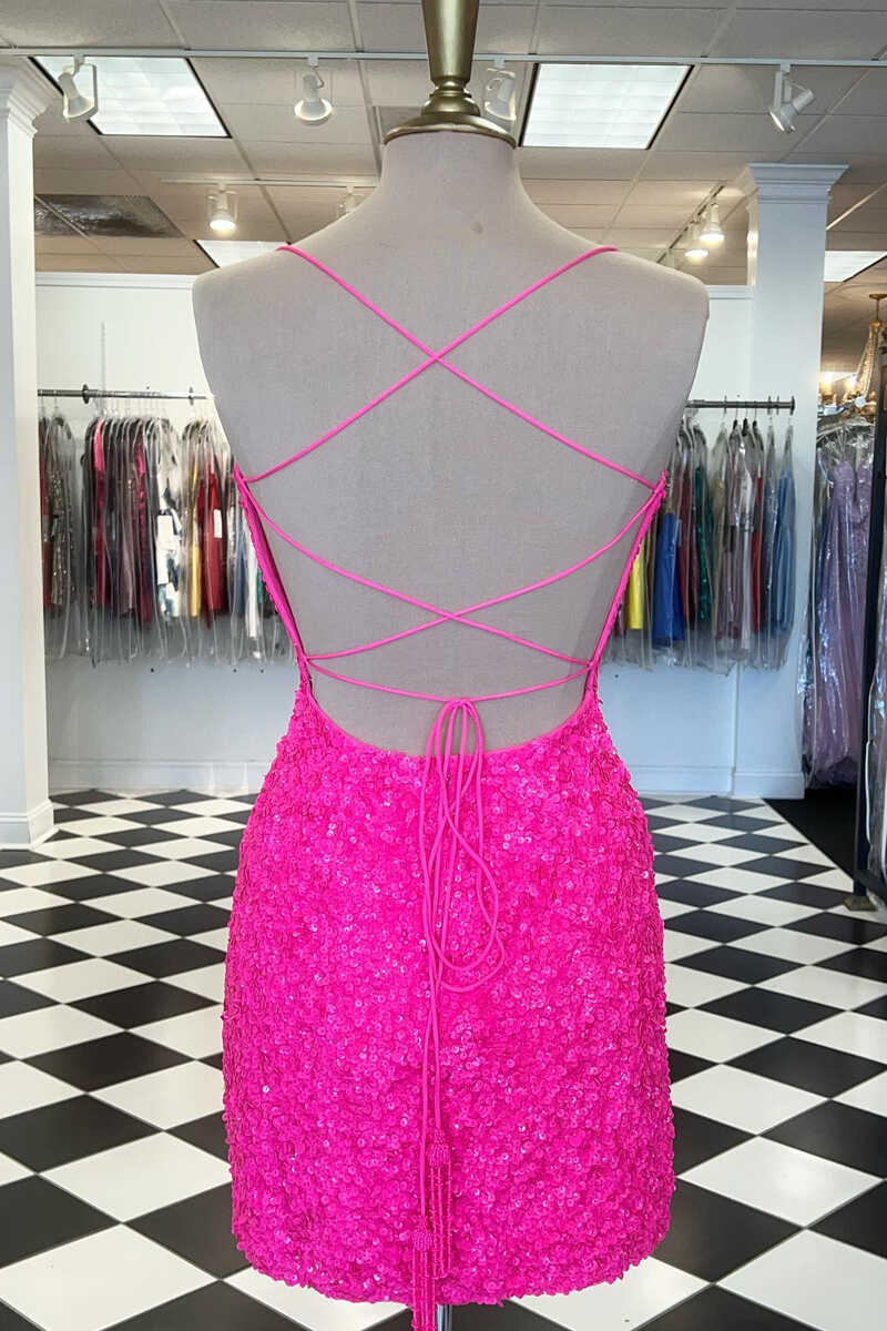 Spaghetti Straps Hot Pink Bodycon Mini Dress Dreamdressy Spaghetti Straps Hot Pink Bodycon Mini Dress Dreamdressy