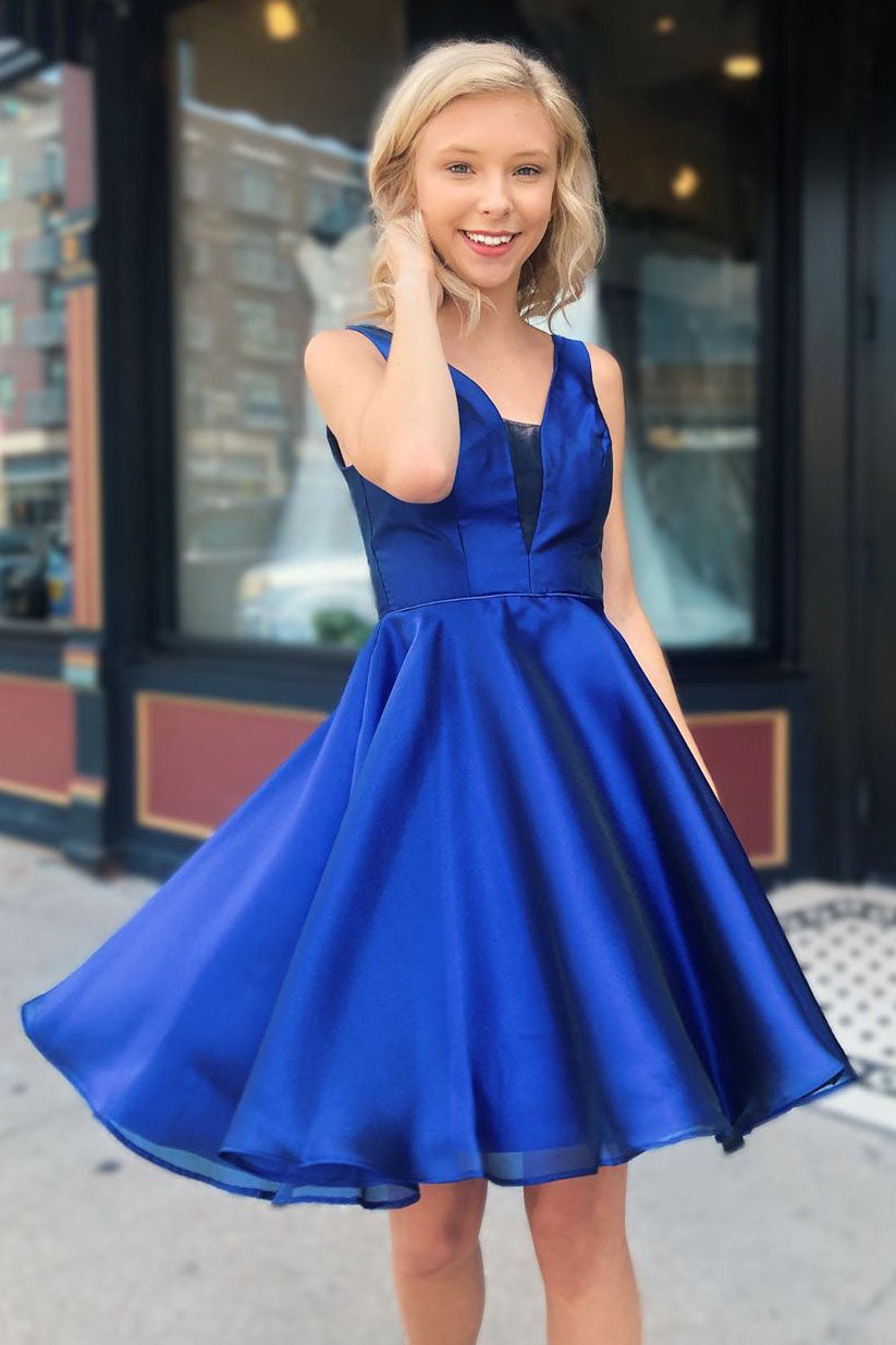 A Line Fitted Royal Blue Short Homecoming Dress – Dreamdressy