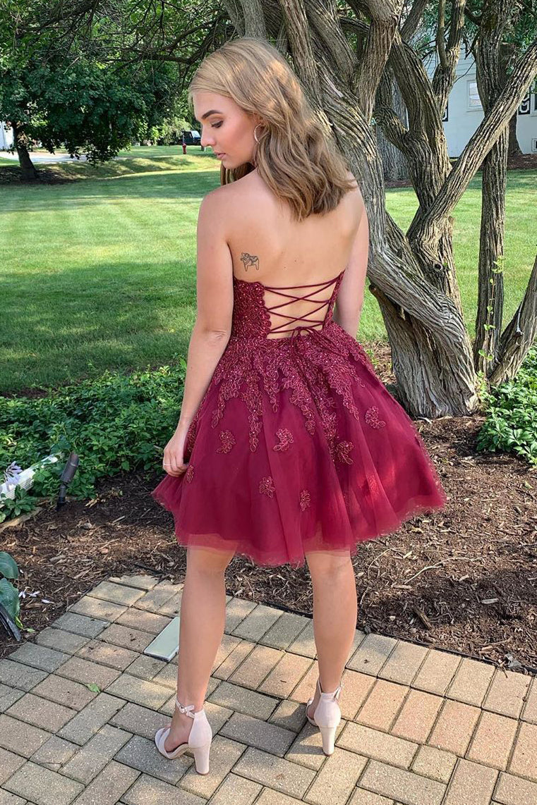 burgundy halter homecoming dress Cicinia Halter Keyhole Burgundy Homecoming Dresses Short Tulle A-Line Ruffle Hem Mini Dress