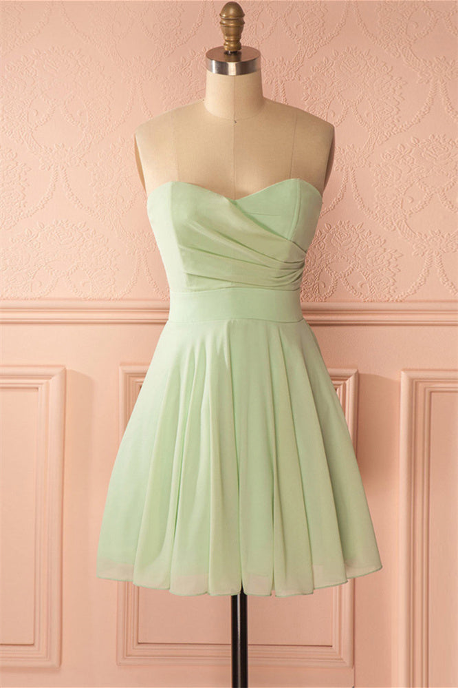 Sage Green Chiffon Strapless A-Line Short Dress – Dreamdressy