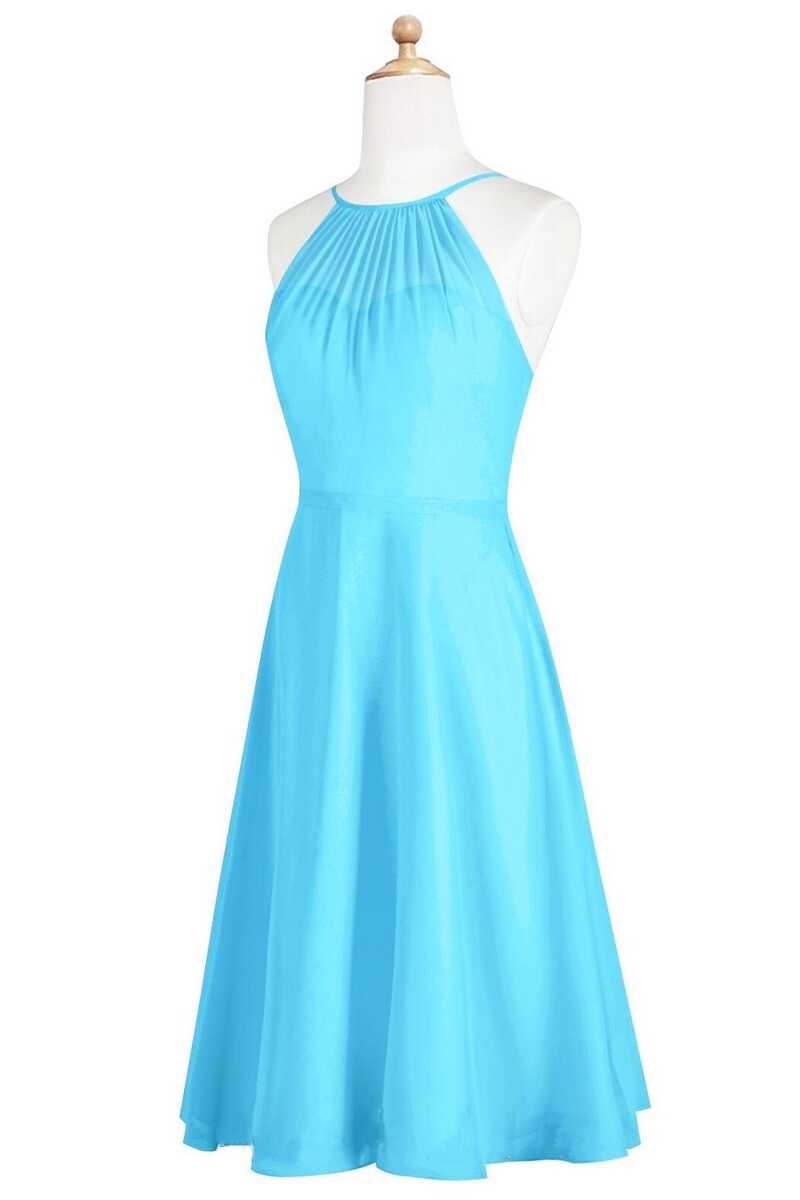 Pool Blue Chiffon Halter Short Bridesmaid Dress  Dreamdressy