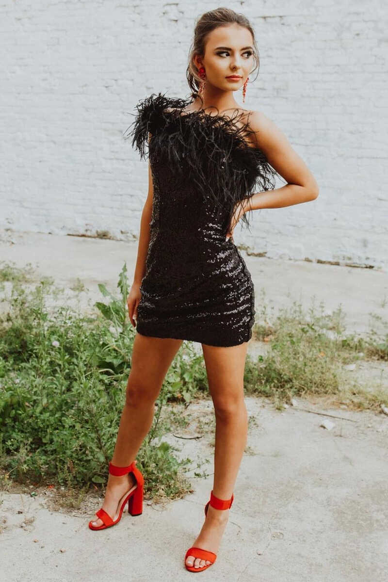 dress with sequins and feathers The Envy evening X-Large / Dusty Pink 100% Polyester Heavenly Feather & Crystal Embellished