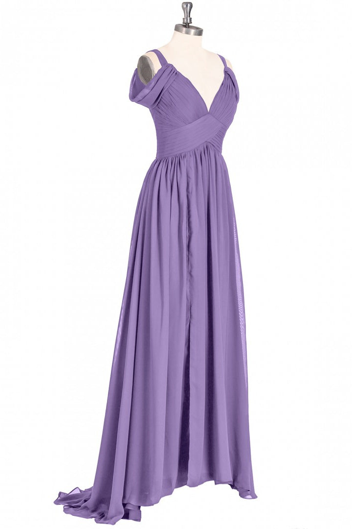Lavender Cold-Shoulder Banded Waist Long Bridesmaid Dress Dreamdressy Lavender Cold-Shoulder Banded Waist Long Bridesmaid Dress Dreamdressy