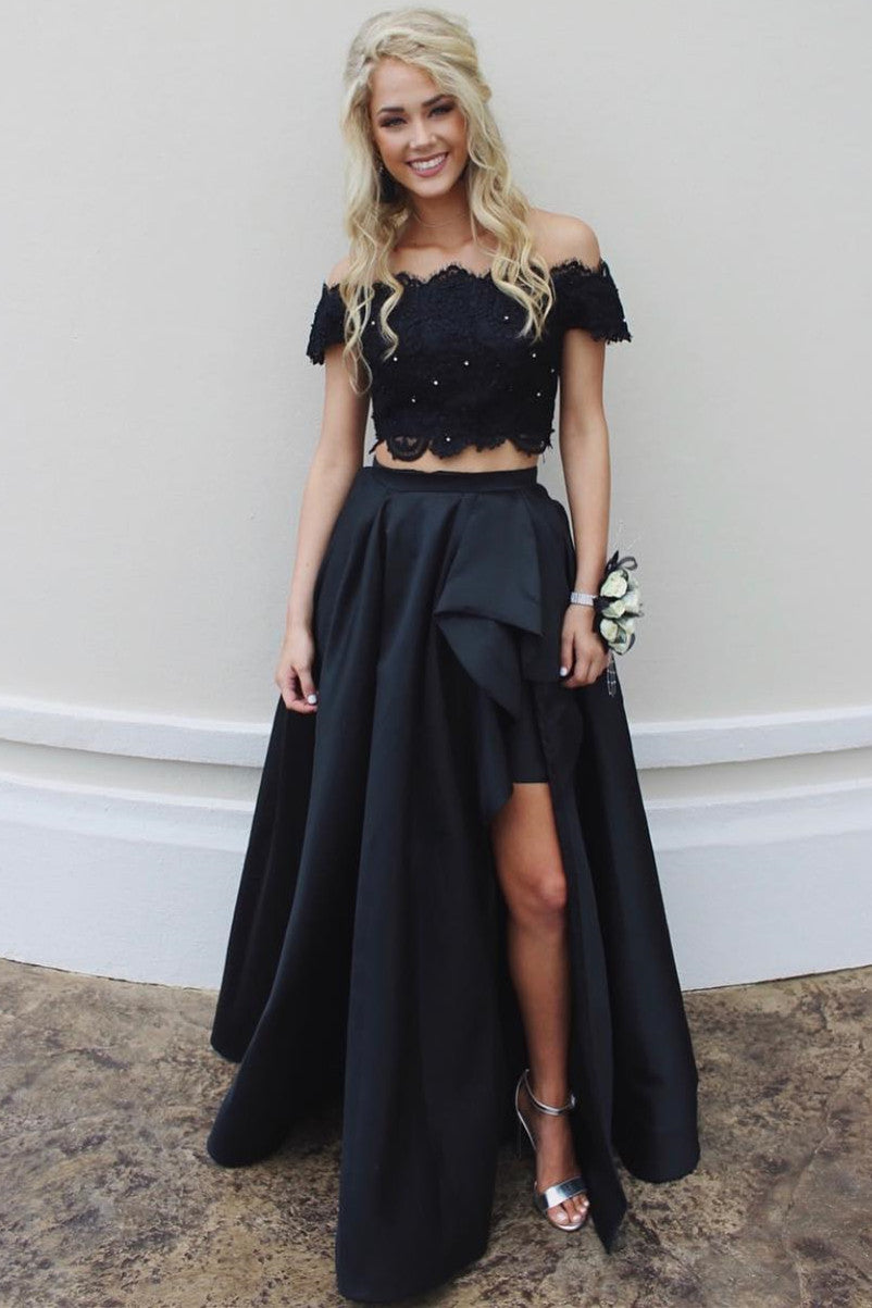 Two Piece Off the Shoulder White/Red Long Prom Dress  Dreamdressy
