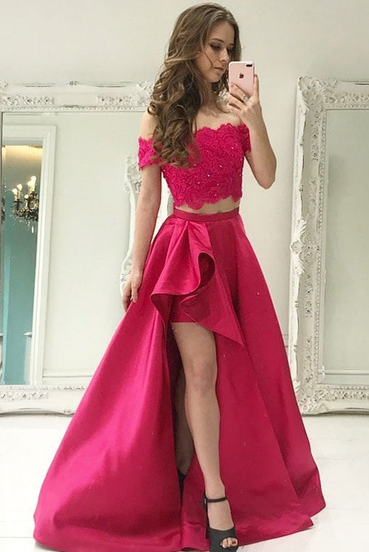 Two Piece Off the Shoulder White/Red Long Prom Dress Dreamdressy Two Piece Off the Shoulder White/Red Long Prom Dress Dreamdressy