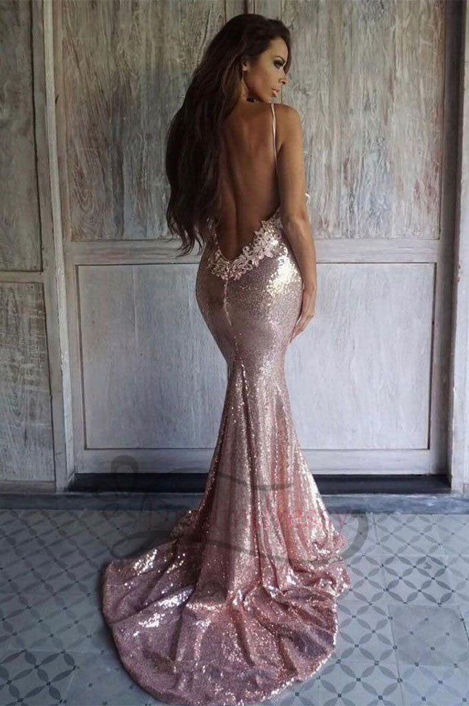 Sexy Rose Gold Sequins Mermaid Long Prom Dress Sexy Rose Gold Sequins Mermaid Long Prom Dress