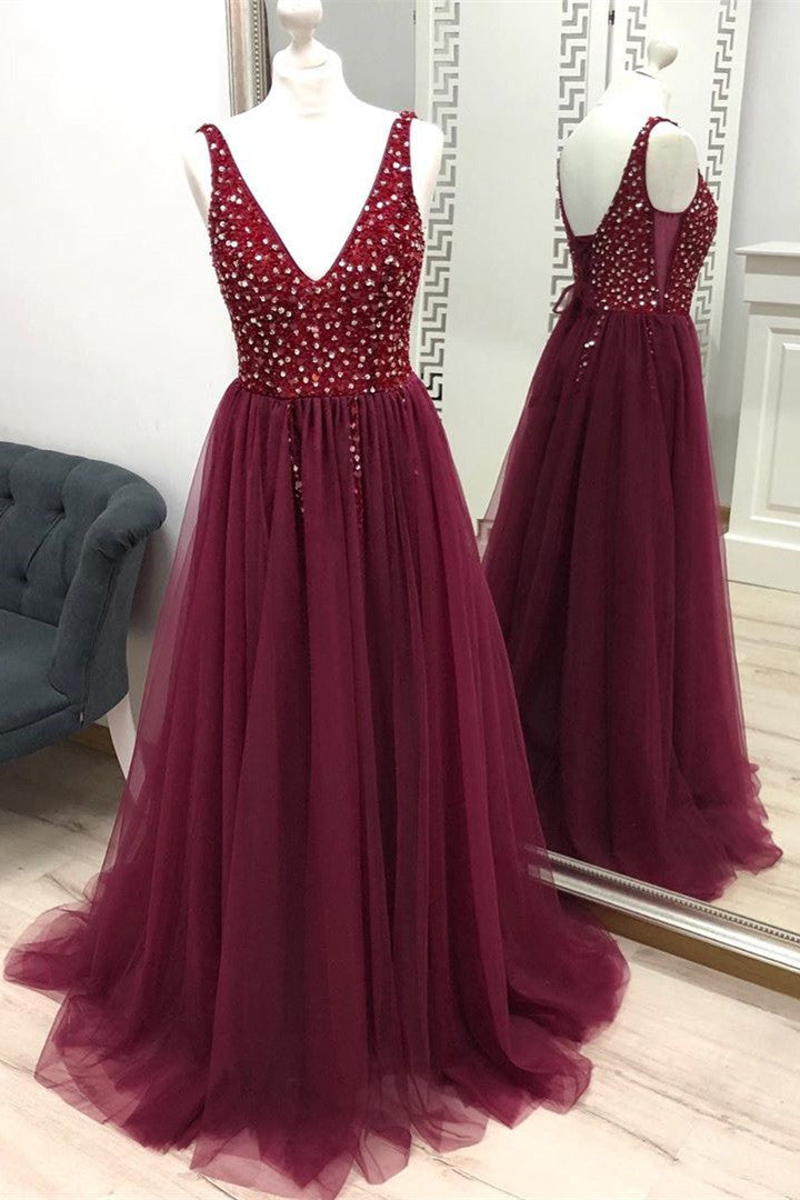 Pink Beaded Long Prom Dress with Slit Dreamdressy Pink Beaded Long Prom Dress with Slit Dreamdressy