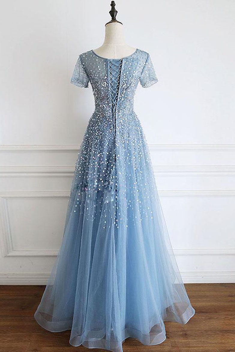 slim fit dress slacks Light Blue Beaded Long Sleeve Evening Dress and Pretty Sequin Dress main image 0