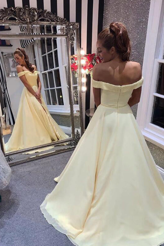 Elegant Off Shoulder A-Line Yellow Long Prom Dress Dreamdressy Elegant Off Shoulder A-Line Yellow Long Prom Dress Dreamdressy