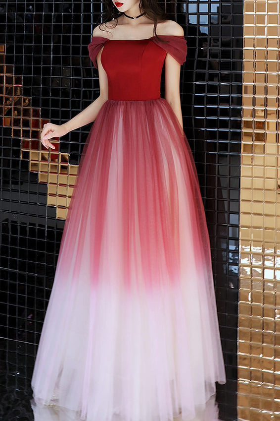 Elegant Off the Shoulder A-Line Red and White Long Prom Dress – Dreamdressy