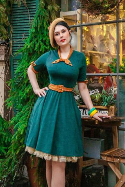 1950s Vintage Dark Green Short Sleeves Dress 1950s Vintage Dark Green Short Sleeves Dress