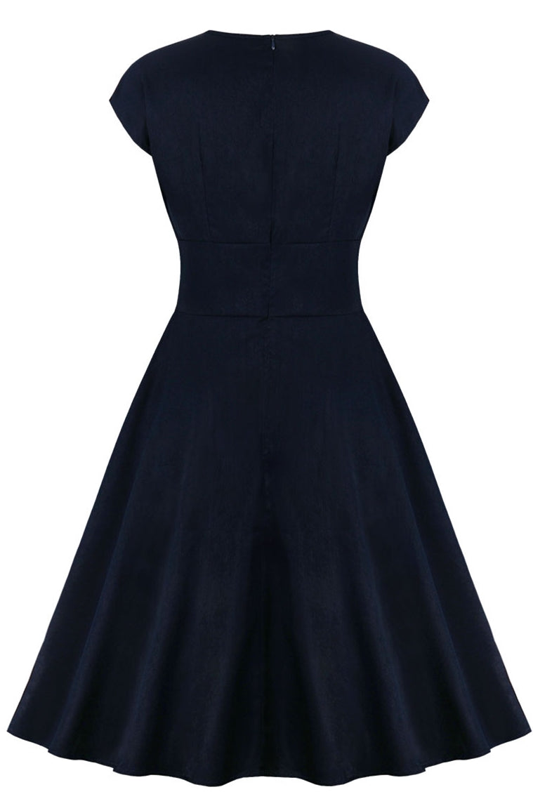 1950s Vintage Dark Navy Dress with Buttons Dreamdressy 1950s Vintage Dark Navy Dress with Buttons Dreamdressy