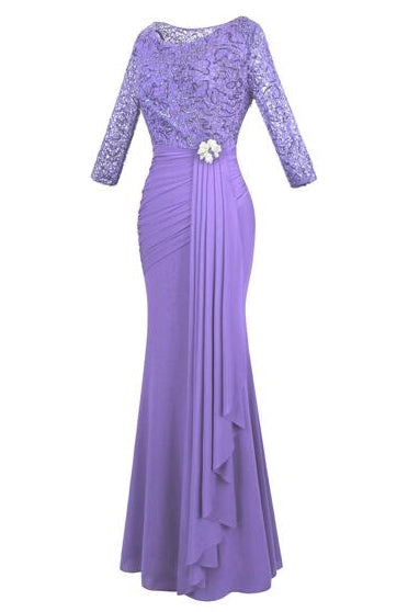 Crew Neck Lace Ruffles Lavender Mother of Bridal Dress – Dreamdressy